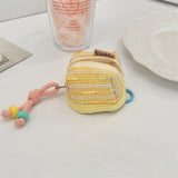 3pc Chic Woven Mini Backpack Pouch - Earphone Case & Coin Purse with Keychain Lanyard(yellow)