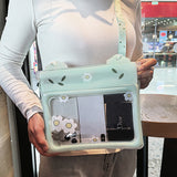 2 Pcs White Flower Pattern On Light Green background Cute Floating Waterproof Pouch - Touch-Sensitive Screen & Adjustable Strap