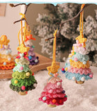 2 Pcs Style A Yellow and Pink Handmade Crochet Christmas Tree Ornament - Festive Hanging Decoration with Jingle Bell