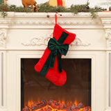 2 Pcs Red Stitching Green Bow Luxurious Velvet Christmas Stocking with Elegant Bow - Large 45cm Holiday Mantel Decoration