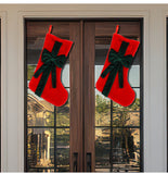 2 Pcs Red Stitching Green Bow Luxurious Velvet Christmas Stocking with Elegant Bow - Large 45cm Holiday Mantel Decoration
