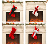 2 Pcs White Stitching Red Bow Luxurious Velvet Christmas Stocking with Elegant Bow - Large 45cm Holiday Mantel Decoration