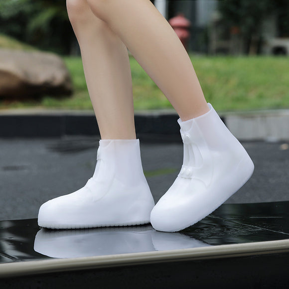 2 Pcs Size S White Reusable Waterproof Shoe Covers - Heavy Duty Non-Slip Rain Boot Protectors