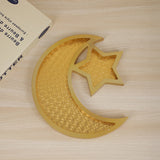 2 Pcs Gold Textured Elegant Celestial Moon & Star Serving Tray - Gold Finish Decorative Platter for Home & Holidays