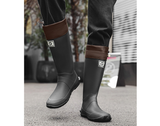 38# Black Foldable Knee-High Rain Boots - Packable Waterproof Non-Slip Wellies for Travel & Festivals