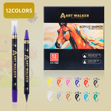 2PCS 12-Colour Dual Tip Acrylic Paint Pens - Quick-Dry Waterproof Markers for Kids' Art & Crafts, Rock Painting