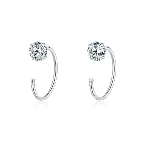 8mm  (4-Pair Set) Minimalist C-Shaped Hoop Earrings with CZ Studs - S999 Sterling Silver