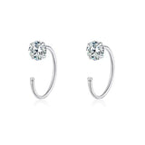 6mm  (4-Pair Set) Minimalist C-Shaped Hoop Earrings with CZ Studs - S999 Sterling Silver