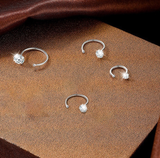 6mm  (4-Pair Set) Minimalist C-Shaped Hoop Earrings with CZ Studs - S999 Sterling Silver