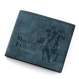 3-PCS Blue Menbense Fashion Leather Wallet Set - Vintage Hunter Design Bi-Fold Wallet with Card Slots