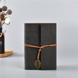2PCS Black Vintage A5 PU Leather Journal with Leaf Charm - Ring Bound Refillable Notebook Set
