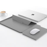3-in-1 Detachable PU Leather Laptop Sleeve with Ergonomic Stand & Mouse Pad(grey  13/14 inch)