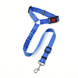 2PC Blue Adjustable Dog Car Safety Seat Belt Leash - Anti-Shock Bungee Headrest Restraint with Reflective Stitching & 316 Stainless Steel Clip