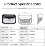 2-Pack Solar Motion Sensor Wall Light(178-Bead LED) -  3 Lighting Modes, IP64 Waterproof, Three-Sided Wide-Angle Lighting for Outdoor Security and Garden Lighting