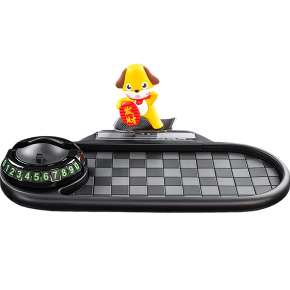 3-in-1 Cute dog Car Dashboard PVC Anti-Slip Mat - 360° Phone Holder & Magnetic Parking Plate, Washable, Non-Marking Grip