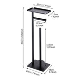 2-in-1 Freestanding Toilet Paper Holder - Thick Carbon Steel with Matte Black Finish, Storage Top and 2 * Paper Roll Holder
