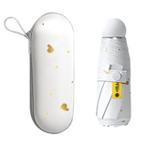 2-Pack White Ultra-Compact 5-Fold Waterproof All-Weather Umbrella for Women - Heart Pattern, Black Glue UV Protection, 8-Rib Frame,  Portable Capsule Parasol