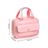 Pink Portable Womens' Luxury Crazy Horse PU Leather Hanging Travel Toiletry Bag -  Waterproof Cosmetic Bag, Easy Visibility & Durable