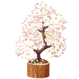 Pink Natural Crystal Hand-woven Gemstone Money Tree Ornament (H: 23 cm) - Wind-Soothing Healing Stone Tree of Life, Wooden Stump and Stone Base