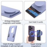 2-Pack 2-in-1 Black Magnetic Card Wallet Integrated Pop Airbag Stand(9.5x6x0.8 CM) - Including Magnetic Ring, for MagSafe Compatible iPhone 14/13/12 Series & Standard Phone Cases