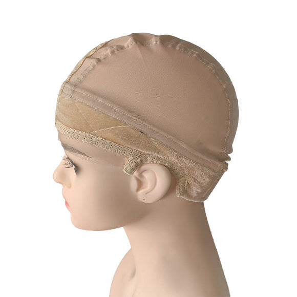 2-Pack Beige U-Part Open-Ear Wig Cap with 4x5 Inch Double Velvet Lace - Comfort & Stability, for Wig Making and Secure Wear