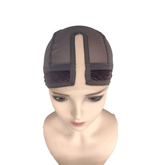 2-Pack Dark Brown U-Part Covered-Ear Wig Cap with 4x5 Inch Double Velvet Lace - Comfort & Stability, for Wig Making and Secure Wear