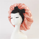 2-Pack Rose Pink Satin Bonnet with Wide Band and Bow Tie - Hair Care Sleep Cap and Turban for Women