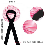 2-Pack Pink Satin Bonnet with Wide Band and Bow Tie - Hair Care Sleep Cap and Turban for Women