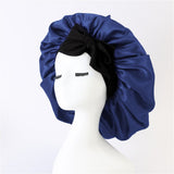 2-Pack Blue Satin Bonnet with Wide Band and Bow Tie - Hair Care Sleep Cap and Turban for Women
