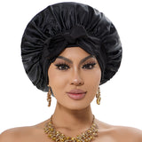 2-Pack Blue Satin Bonnet with Wide Band and Bow Tie - Hair Care Sleep Cap and Turban for Women