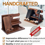 Wooden Multifunctional Home/Office Desktop Organizer and Phone Stand - with Charging Port Base and Key/Wallet Storage Space