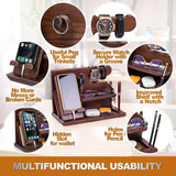 Wooden Multifunctional Home/Office Desktop Organizer and Phone Stand - with Charging Port Base and Key/Wallet Storage Space