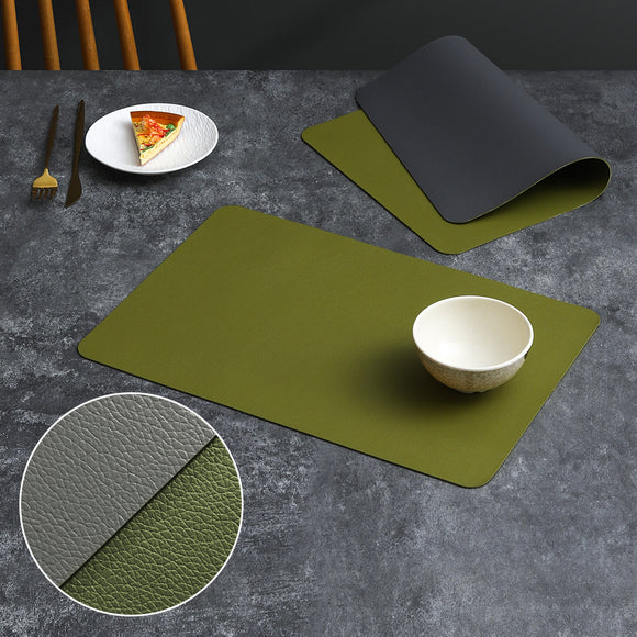 2-PCS Green and grey PVC Double-Sided Lychee Texture Table Mat - Waterproof, Heat-Resistant & Easy to Clean for Home and Hotel Use