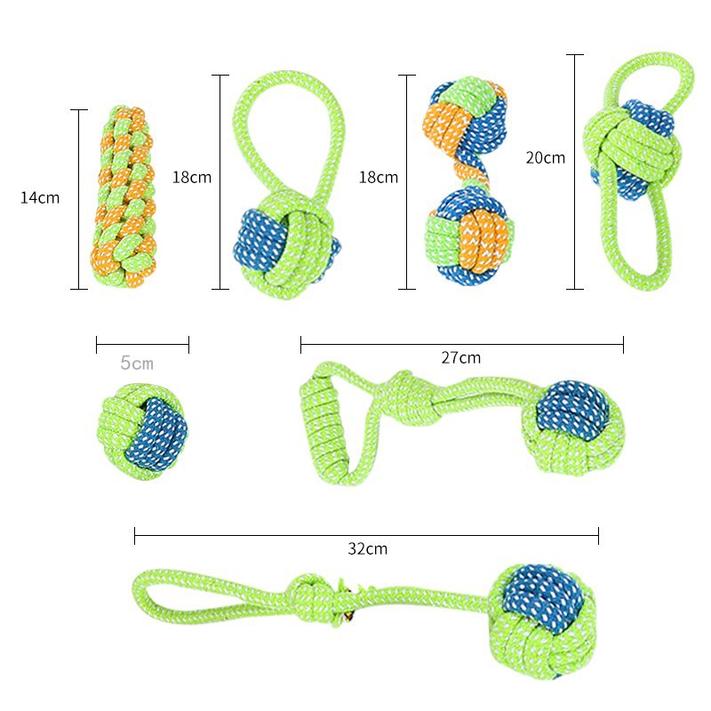 7-Piece Blue-gray Durable Cotton Rope Dog Toy Set - Washable Knotted Ball & Tug Toys for Aggressive Chewers, Interactive Teeth Cleaning Pet Toy for Small to Medium Dogs & Cats