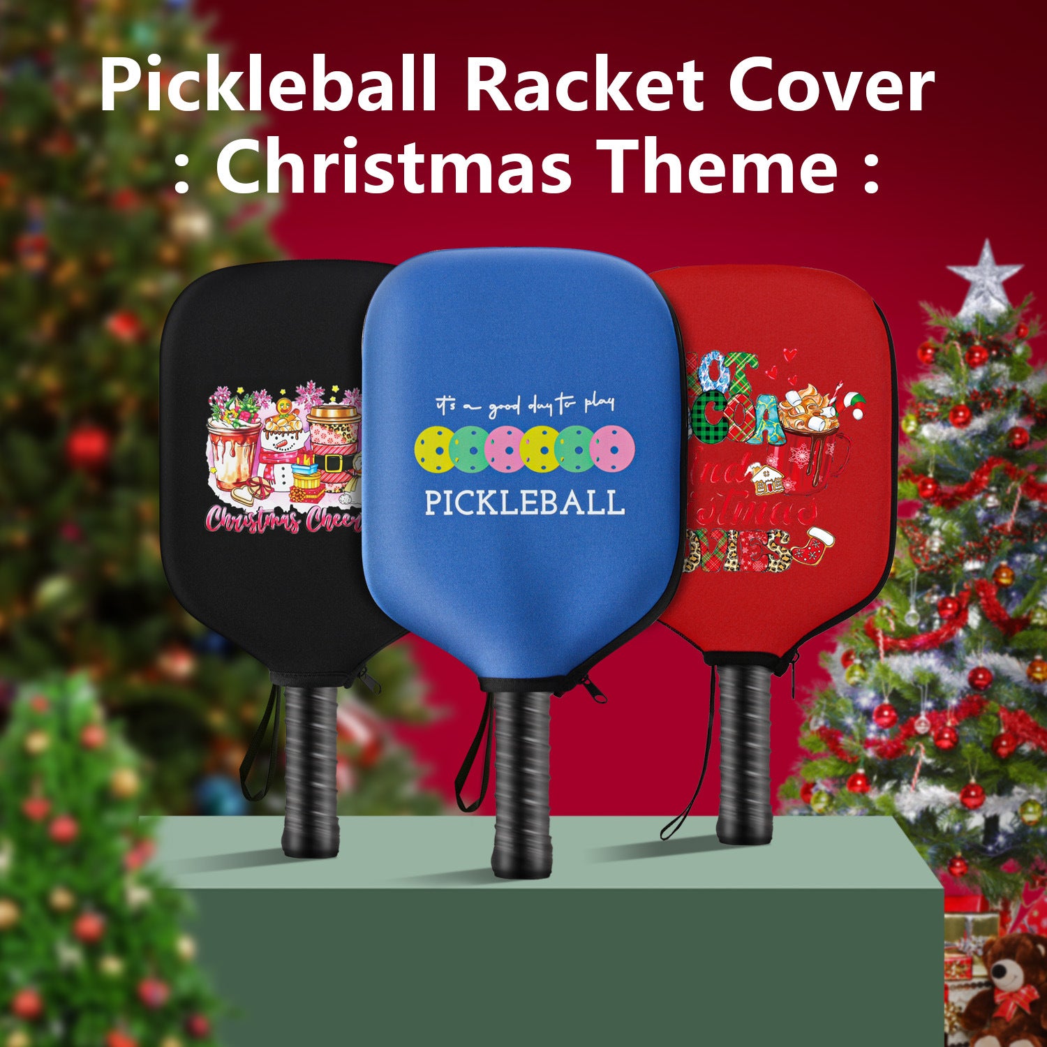 Black Neoprene Pickleball Paddle Cover Protective Case with Fun Graphic Design Durable Beach Tennis Racket Sleeve Bag for Table Tennis Paddles Shockproof Sports Equipment Storage(Style:1)