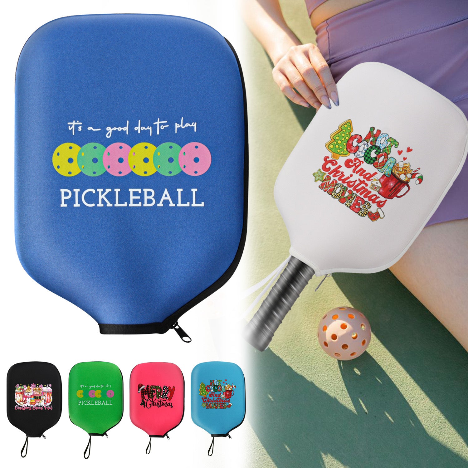 Black Neoprene Pickleball Paddle Cover Protective Case with Fun Graphic Design Durable Beach Tennis Racket Sleeve Bag for Table Tennis Paddles Shockproof Sports Equipment Storage(Style:5)