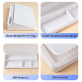 White Slanted Glass Memo Board & Desktop Organizer with 2 Markers & Residue-Free Eraser - Computer Keyboard Stand Dry Erase Notepad
