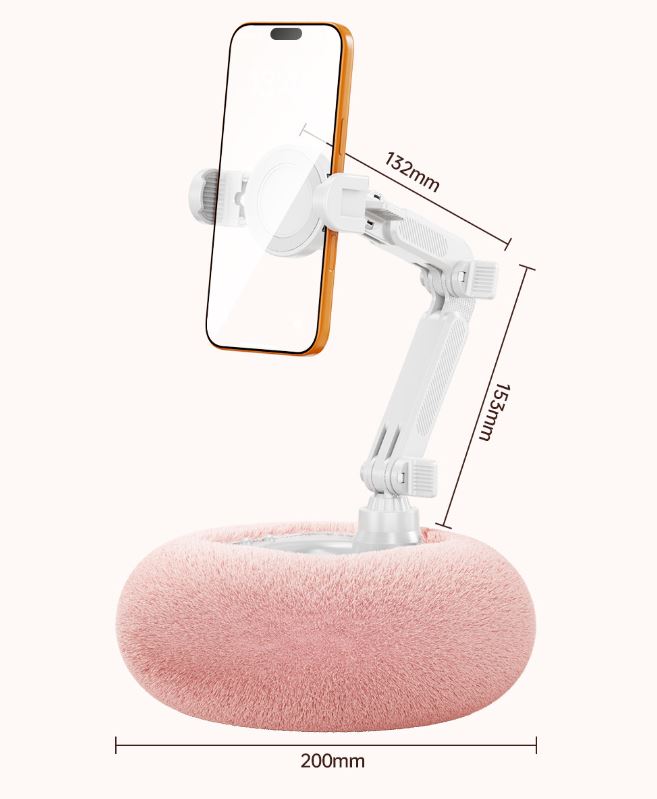 2-in-1 Pink Soft Plush Pillow Base & Tablet Holder - 3-Axis 180° Rotation, Height Adjustable and Telescopic Clamp Stand, Relieve Arm Fatigue and Neck Strain