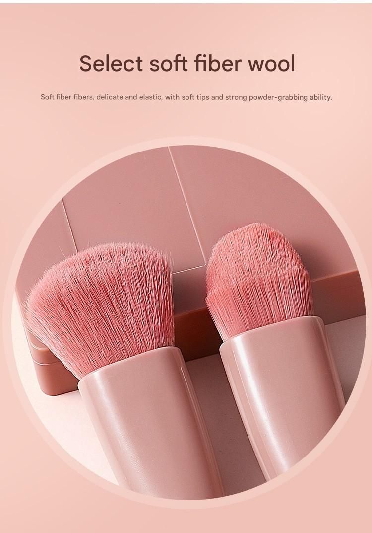 Red 5-Piece Compact Makeup Brush Set with Mirror - Synthetic Fibre Travel Case with Foundation, Powder & Blush Brushes - Portable Beauty Tool Kit for On-the-Go Touch-Ups