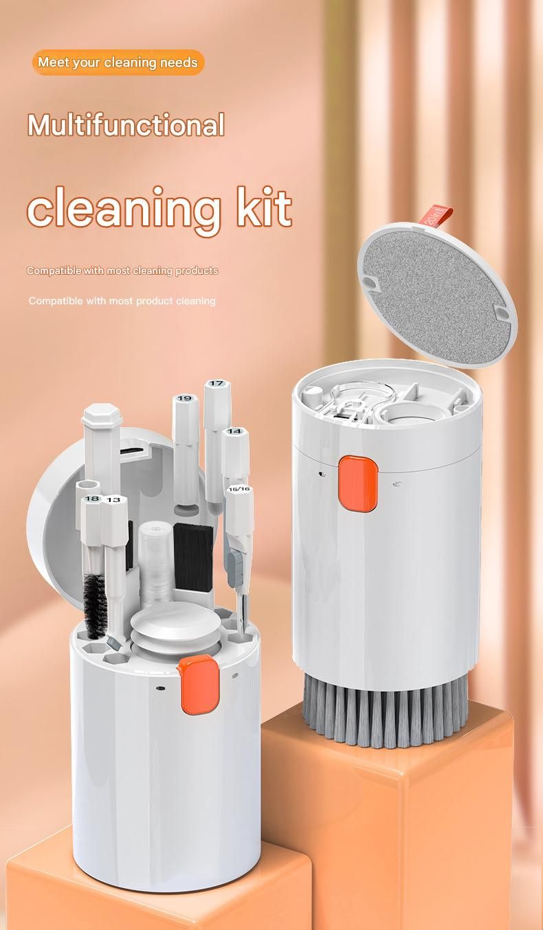 Black 20-in-1 Multi-Purpose Cleaning Kit - Ergonomic ABS Handle with Dust Blower, Keyboard Cleaner & Screen Wipes - Compact Storage for Tech & Home Maintenance