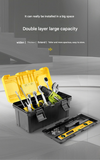 14-inch Yellow and Black Heavy Duty Plastic Toolbox - PP Material with ABS Latches - Lockable, Large Capacity, Double Layer, Organized Storage, for Home Repair, Automotive, Construction, Outdoor Use
