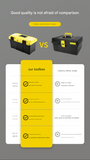 17-inch Yellow and Black Heavy Duty Plastic Toolbox - PP Material with ABS Latches - Lockable, Large Capacity, Double Layer, Organized Storage, for Home Repair, Automotive, Construction, Outdoor Use