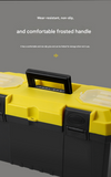 17-inch Yellow and Black Heavy Duty Plastic Toolbox - PP Material with ABS Latches - Lockable, Large Capacity, Double Layer, Organized Storage, for Home Repair, Automotive, Construction, Outdoor Use