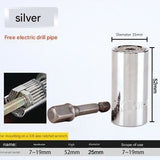 Silver Universal Socket Set 7-19mm - Steel Construction - Multi-function Magic Socket, Colorful Design, Lightweight 130g, Compatible with Power Drills, Versatile Tool for Home & Auto Repair