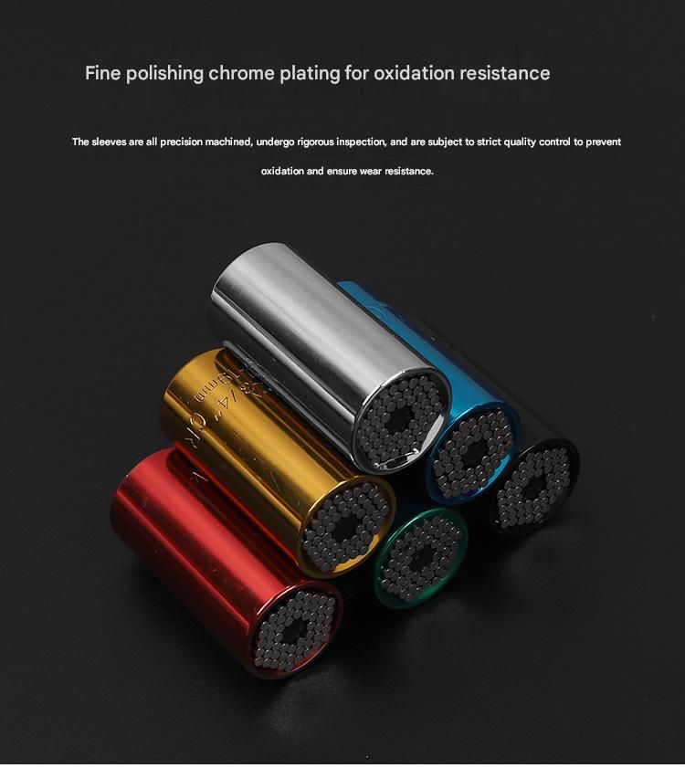 Black Universal Socket Set 7-19mm - Steel Construction - Multi-function Magic Socket, Colorful Design, Lightweight 130g, Compatible with Power Drills, Versatile Tool for Home & Auto Repair
