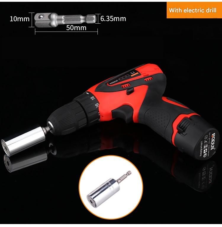 Black Universal Socket Set 7-19mm - Steel Construction - Multi-function Magic Socket, Colorful Design, Lightweight 130g, Compatible with Power Drills, Versatile Tool for Home & Auto Repair