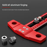 Red Multifunctional T-Square Ruler 0-300mm -  Aluminium Alloy with Laser Engraved Scale - Interchangeable Drill Bushings, 90 Degree Marking & Drilling Guide for Woodworking, DIY and Carpentry