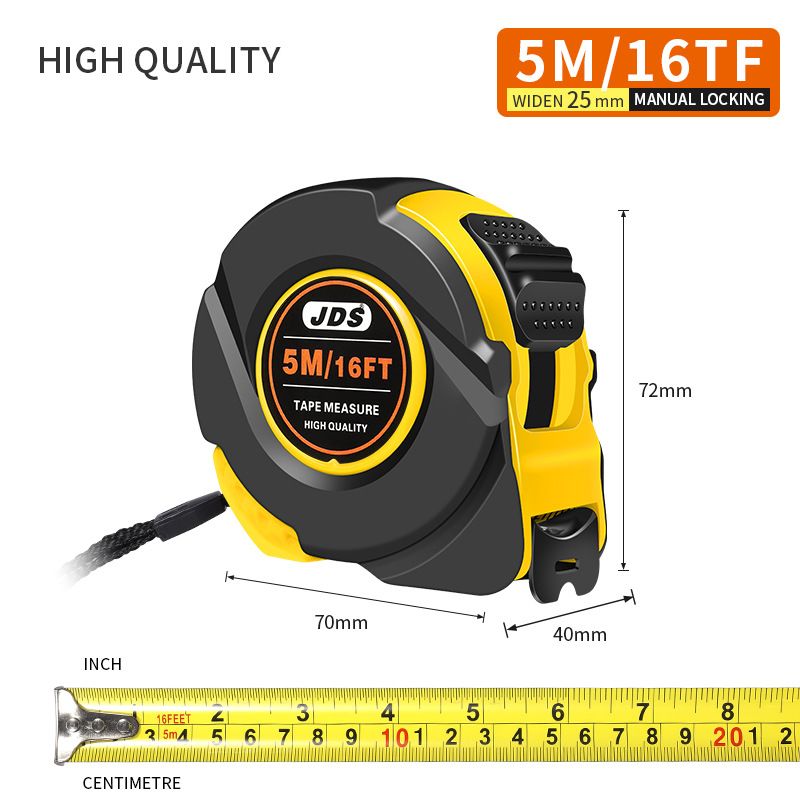 5M Heavy Duty Steel Tape Measure -  Metric & Imperial Dual Scale - High Carbon Steel Blade, Anti-Slip ABS+TPR Casing, Push-Button Lock, Wear-Resistant for Construction & DIY