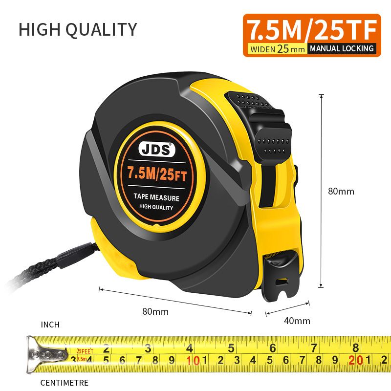 7.5M Heavy Duty Steel Tape Measure -  Metric & Imperial Dual Scale - High Carbon Steel Blade, Anti-Slip ABS+TPR Casing, Push-Button Lock, Wear-Resistant for Construction & DIY