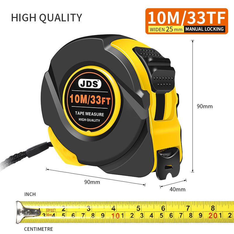 10M Heavy Duty Steel Tape Measure -  Metric & Imperial Dual Scale - High Carbon Steel Blade, Anti-Slip ABS+TPR Casing, Push-Button Lock, Wear-Resistant for Construction & DIY